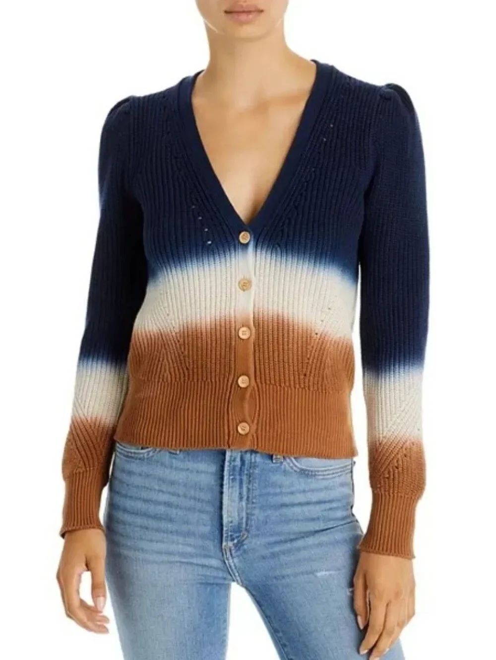 Veronica Beard Jeans Preppy Academia Elevated Chic Ombre Neutral Cardigan M